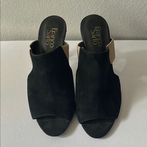 Franco Sarto Open Toe Black Suede Mules